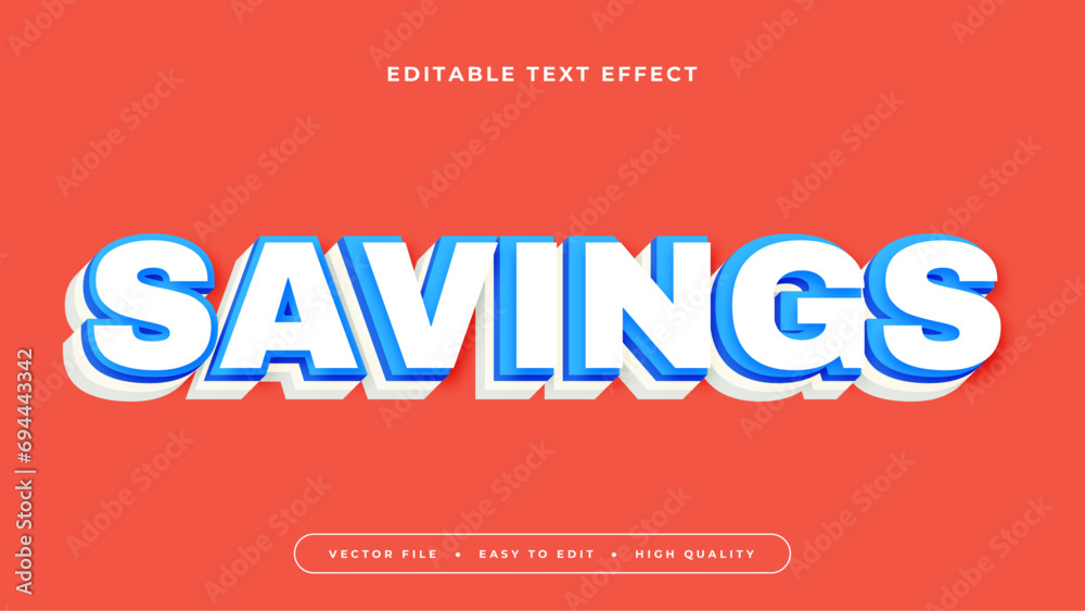 Poster red blue and white savings 3d editable text effect - font style