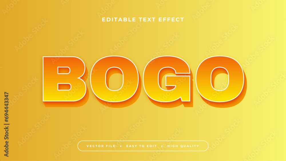 Aufkleber orange and yellow bogo 3d editable text effect - font style