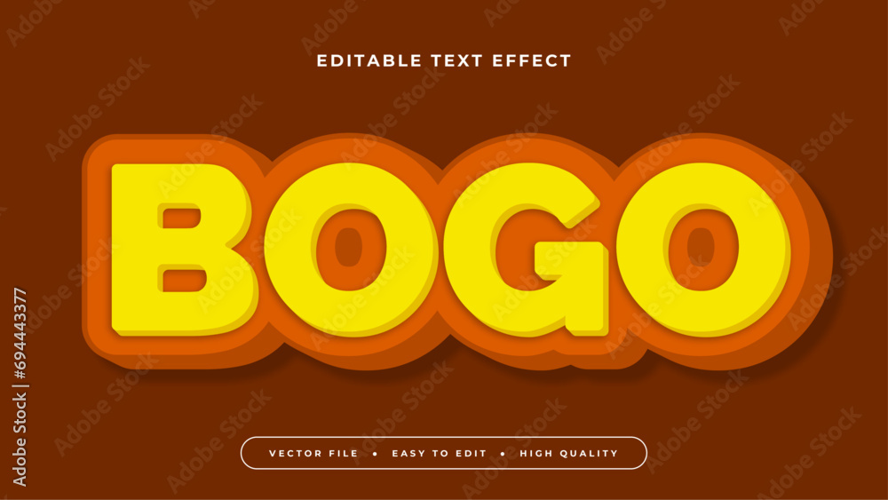 Poster brown orange and yellow bogo 3d editable text effect - font style