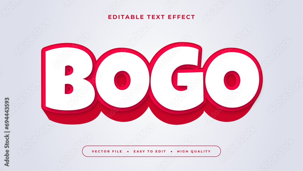 Poster Red and white bogo 3d editable text effect - font style