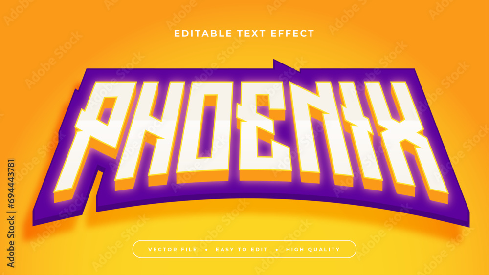 Poster yellow white and purple violet phoenix 3d editable text effect - font style