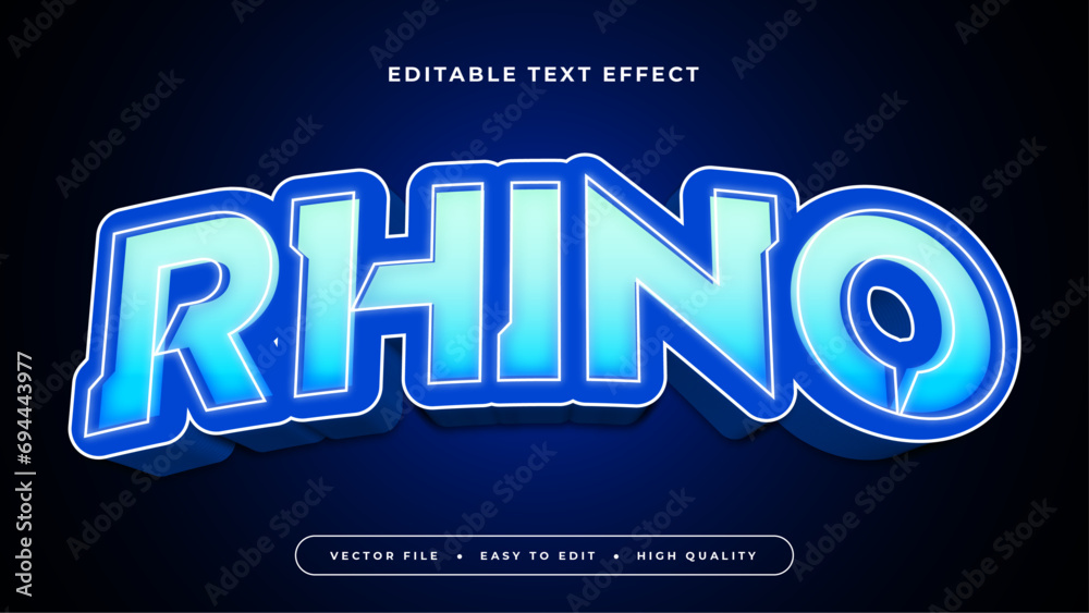 Poster blue and white rhino 3d editable text effect - font style