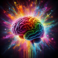 brain and a colorful explosion on dark background