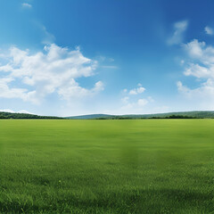 green wild field and blue sky