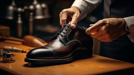 Skillful Cobbler Expertly Repairing a Shoe with Precision
