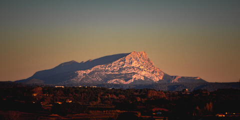 the Sainte Victoire mountain in the light of an autumn evening