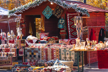 Albania folk craft carpeting, colorful traditional carpet