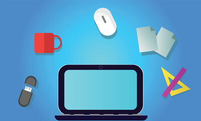 Vector image of computer with technology elements 
