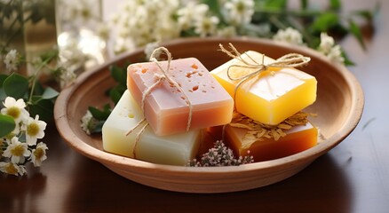 Handmade natural honey soaps with ingredients