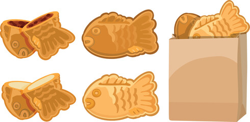 Bungeoppang, Korean Fish-shaped bread. Korean snack illustration vector.	