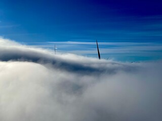 Wind turbines in the clouds in Norway 