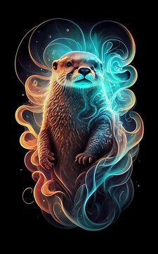 an ethereal and mesmerizing image of an Sea Otter Embrace the styles of illustration, dark fantasy, and cinematic mystery the elusive nature of smoke