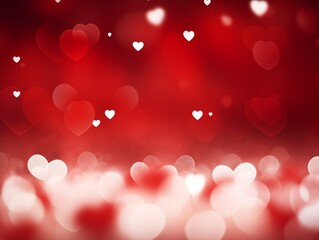 Beautiful heart sparkling glow bokeh on red background. Valentine and love concept