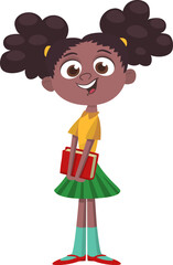 Cute young afro-american girl holding a book. Vector cartoon  .illustration of a teenager school student. Outlined