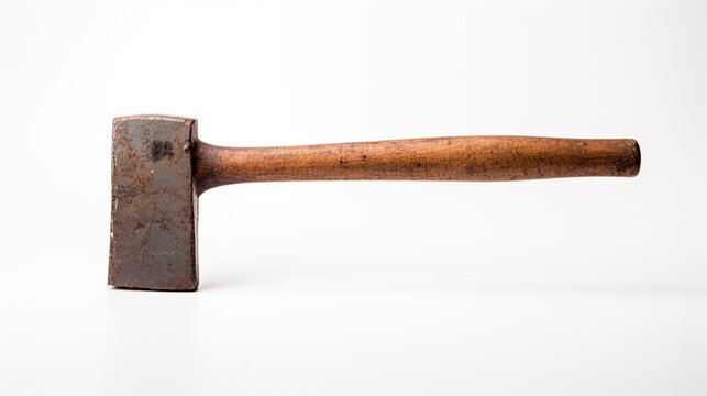 an image of a lone mallet, its well-worn handle and robust head defining its character, set against the minimalist white backdrop, symbolizing the strength and reliability of manual tools.