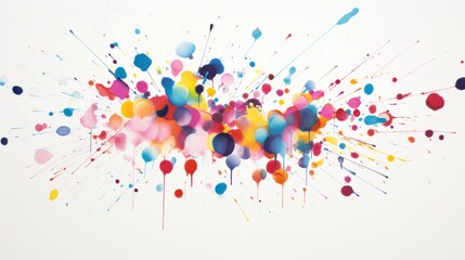 an isolated explosion of colorful dots in various sizes on a clean white background, capturing the energetic and spontaneous essence of this lively dotted art piece.
