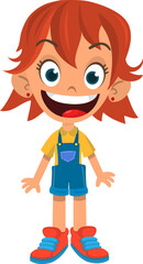 Obraz premium Cute young girl. Vector cartoon .illustration of a teenager in casual street clothes presenting. Outlined