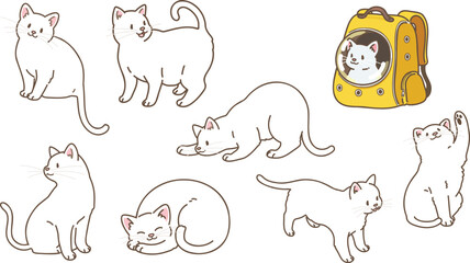 Simple and adorable illustrations of White Cat outlined