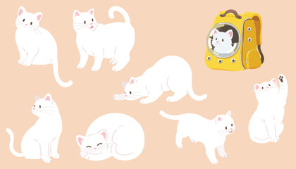 Simple and adorable illustrations of White Cat flat colored