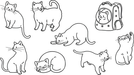 Simple and adorable illustrations of Cats with outlines only