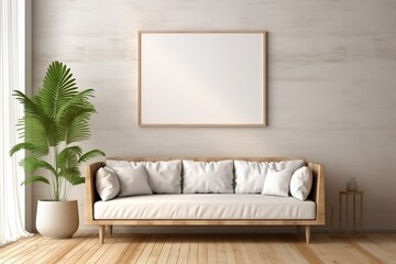 Naklejka premium a blank mockup frame, in a living room white modern