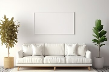 a blank mockup frame, in a living room white modern