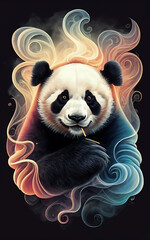 an ethereal and mesmerizing image of an Giant Panda Embrace the styles of illustration, dark fantasy, and cinematic mystery the elusive nature of smoke