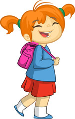 Cute cartoon little girl. Vector .illustration of a teenager with backpack