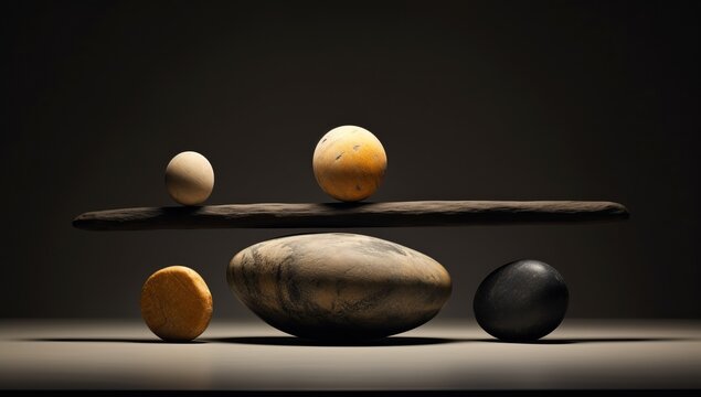 Generative AI image of the balance of three stones yellow and white