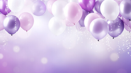 lilane violete und weiße Ballons mit Platz für Text. Querformat 16:9. Generative Ai.
