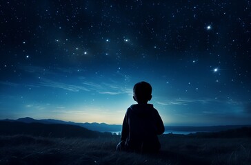 Youngster Contemplating Vast Starry Night Sky