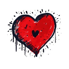 A vibrant red heart with a smaller heart inside and black splatter background, symbolizing intense emotions