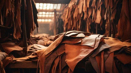 Deurstickers Workshop scenes of authentic leather crafting. © Valeriia