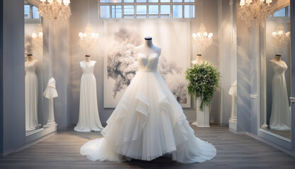 Beautiful gown in a luxurious bridal shop setting