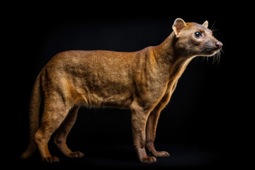 A fossa on a black background, showcasing its sleek and agile form