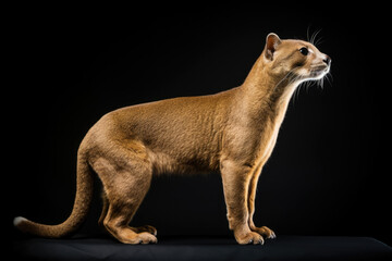 A fossa on a black background, showcasing its sleek and agile form