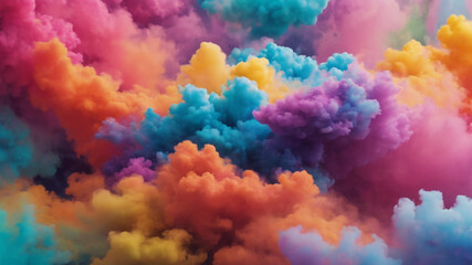 Abstract colorful rainbow soft pastel color cloud background, multicolored ink drop fluid motion in...
