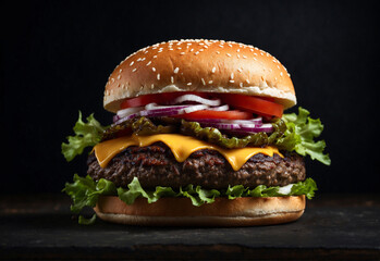 hamburger isolated on black background