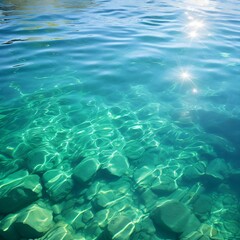 Blue ocean water surface, Blue green surface of the ocean in with gentle ripples on the surface and light refracting