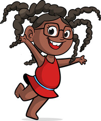 Cute little cartoon afro-american or arab girl  smiling. .Vector illustration of a teenager kid. Isolated