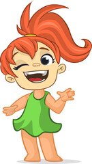 Cute little cartoon girl  smiling. .Vector illustration of a teenager kid. Isolated