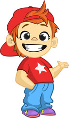 Cute little cartoon boy smiling expression. .Vector illustration of a teenager kid. Isolated