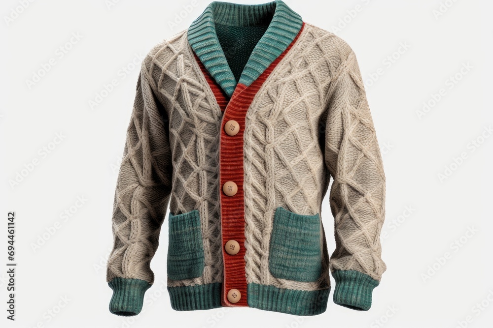 Poster a classic cardigan sweater with buttons on the front. suitable for casual and formal occasions