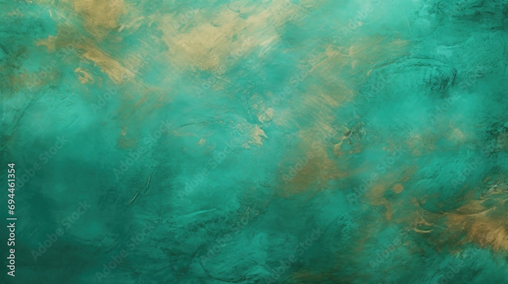 Poster a painting featuring a green and gold background. suitable for various design projects