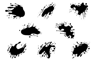Paint Splatter Vector Silhouette Set, Abstract Ink drops and splashes vector Bundle, Drips Black ink splatters, Black paint grunge blots bundle