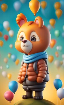 photo wallpapers for children, cute animals on balloons, Generative AI