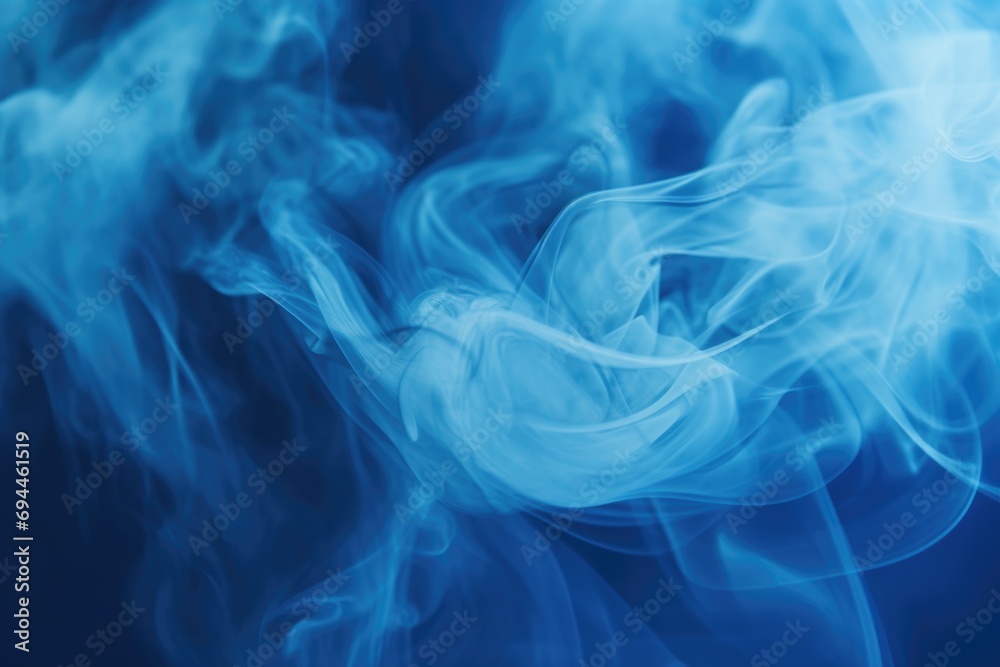 Poster close up of blue smoke on a black background. versatile image for various design projects
