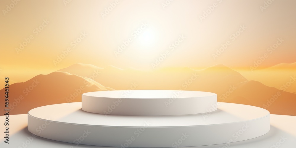 Aufkleber a white platform situated in front of a majestic mountain range. perfect for showcasing a breathtaki