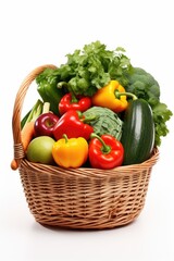 A basket filled with a variety of fresh and colorful vegetables. Perfect for healthy eating and cooking inspiration