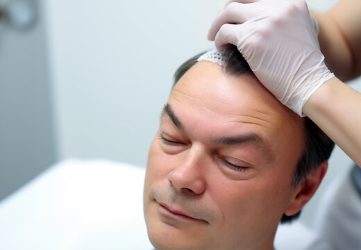 A Man Receiving a Hair Transplant Procedure